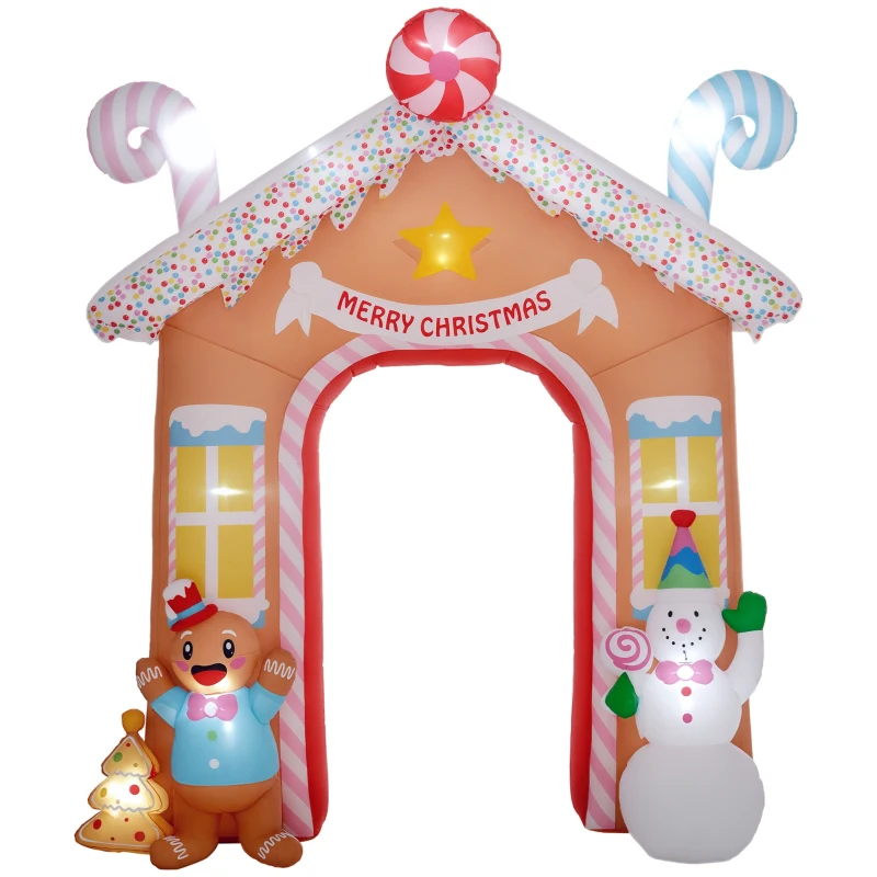 Outsunny 10FT Giant Inflatable Candy House Archway, Christmas Blow Up Arch with LED Lights for Indoor, Outdoor, Yard