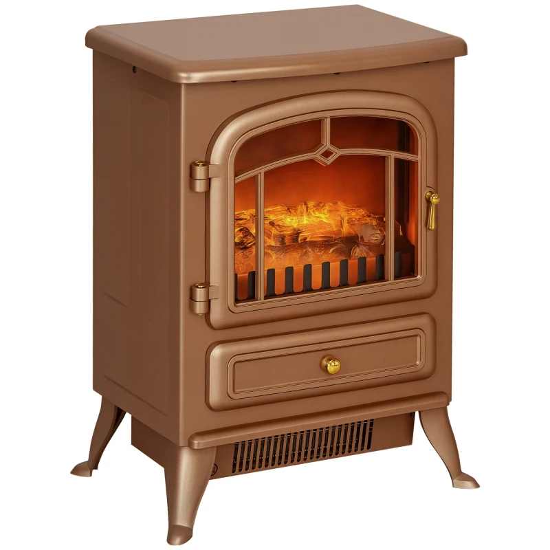 HOMCOM Fireplace Stove, Electric Fireplace Heater with Realistic LED Flames and Logs, 725W/1450W, Dark Brown