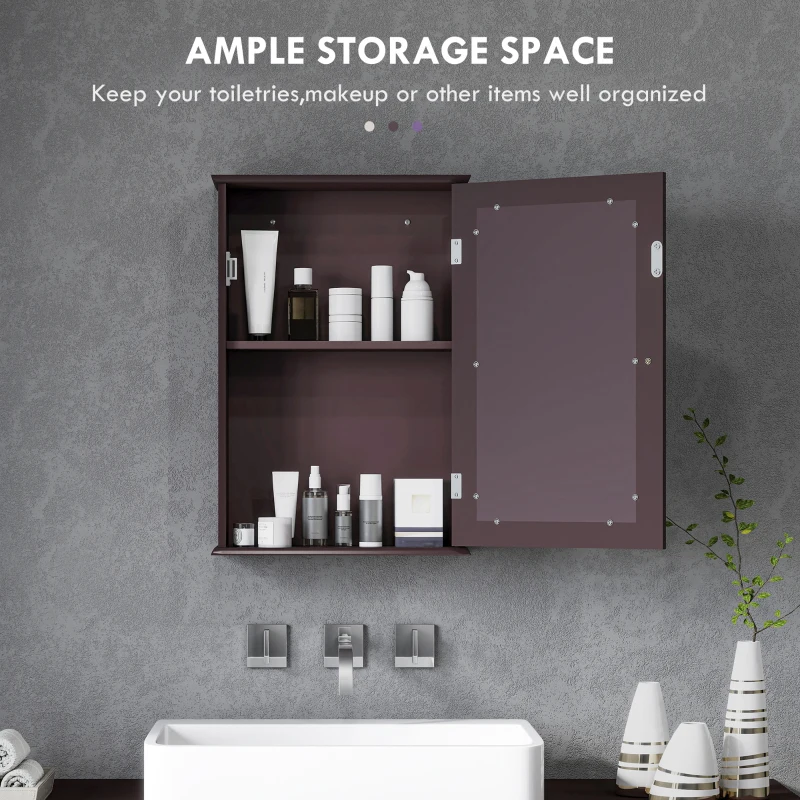 kleankin Bathroom Mirror Cabinet, Wall Mounted Medicine Cabinet with Door and Shelves, Dark Brown