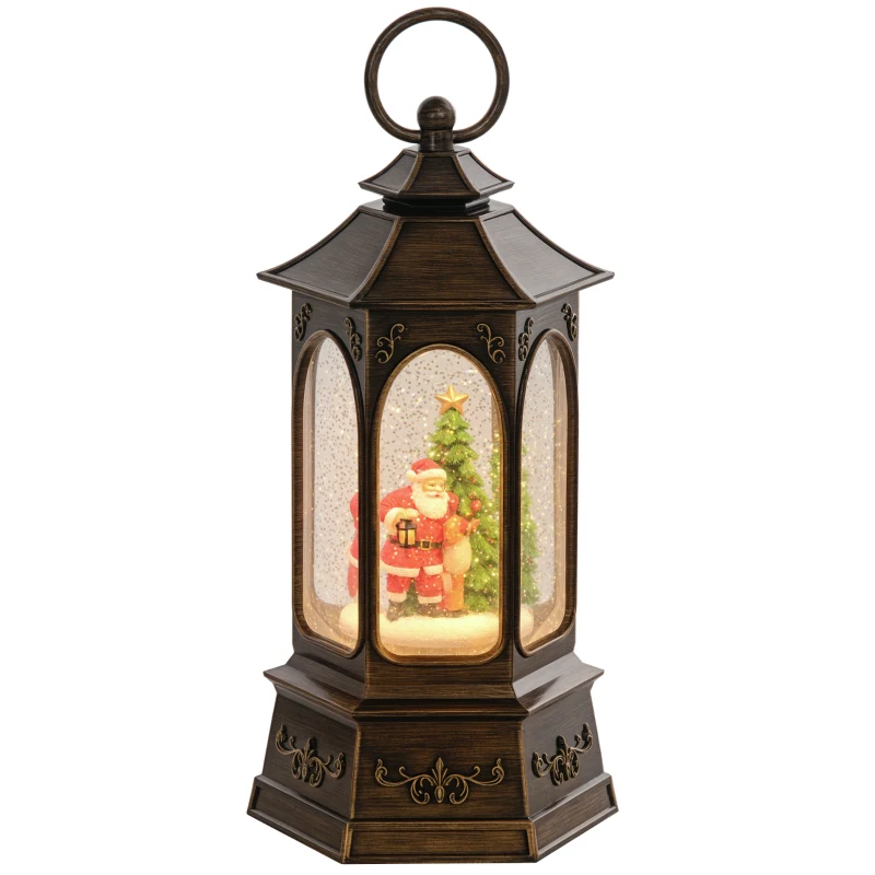 HOMCOM Musical Christmas Snow Globe Lantern, Battery Operated Lighted Snow Globe with Glitter for Holiday or Gift, Bronze