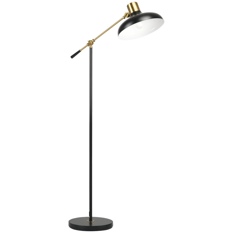 HOMCOM Adjustable Floor Lamps for Living Room, Standing Lamp for Bedroom with Balance Arm, Tall Black and Gold Lamp