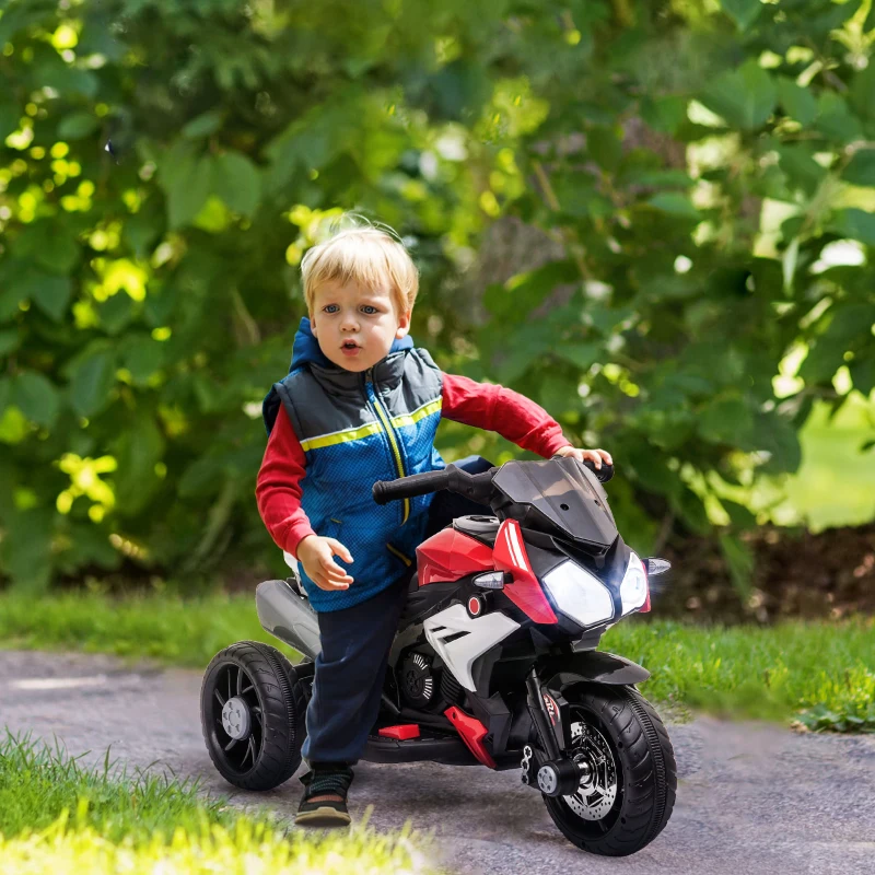 Qaba Kids Electric Motorcycle Ride-On Toy, with 3 Wheels, Music, Horn, Lights, Red