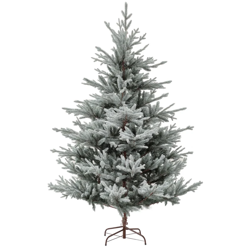 HOMCOM 6 Foot Artificial Nordic Pine Christmas Tree with Snow, Easy Assembly, Hinged Xmas Tree for Home Office Holiday