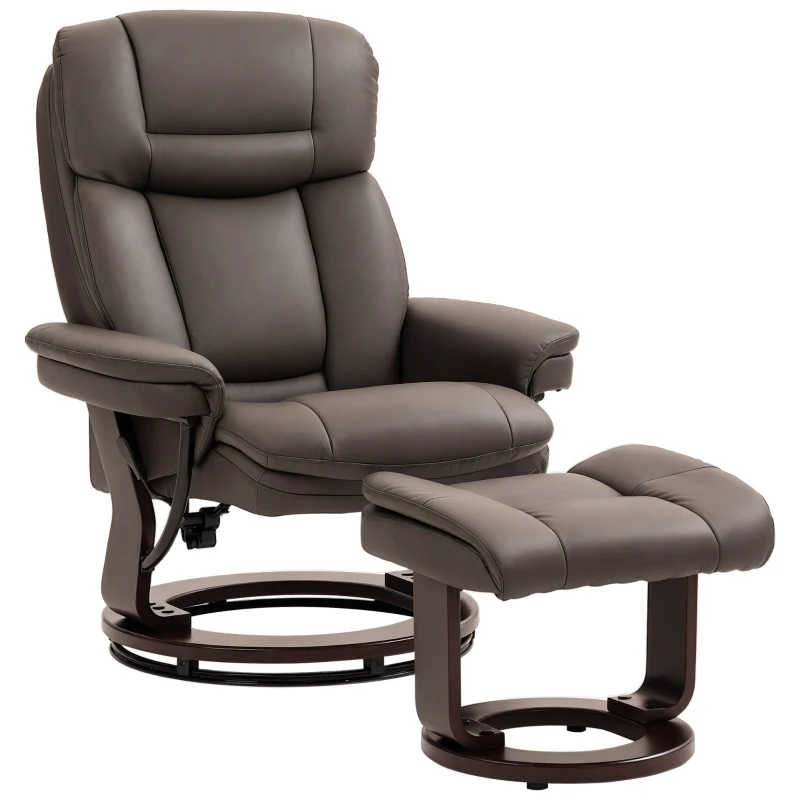 HOMCOM Swivel Recliner with Ottoman, PU Leather Reclining Chair with Footrest, for Living Room, Bedroom, Dark Brown