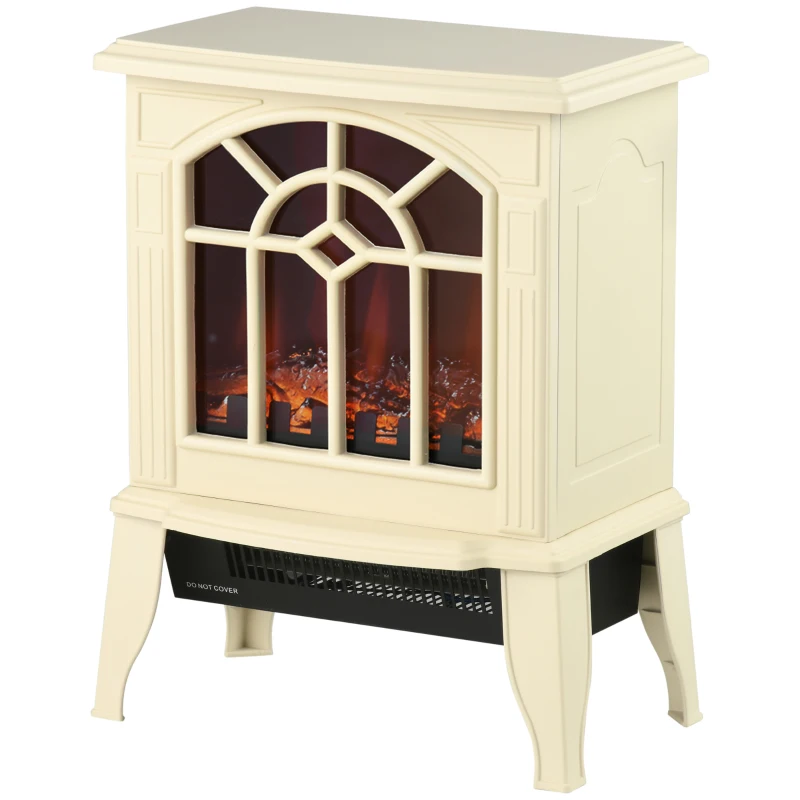 HOMCOM Electric Fireplace Heater, Freestanding Fireplace Stove with Realistic Flames Overheating Protection 750W/1500W, Cream