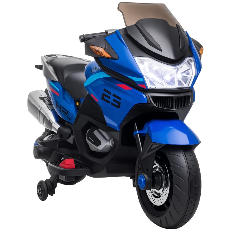 Aosom 12V Kids Electric Motorcycle with Training Wheels, Battery Power Ride on Motorbike, High-Traction at 3.7 Mph Top Speed, with Light Music, Blue