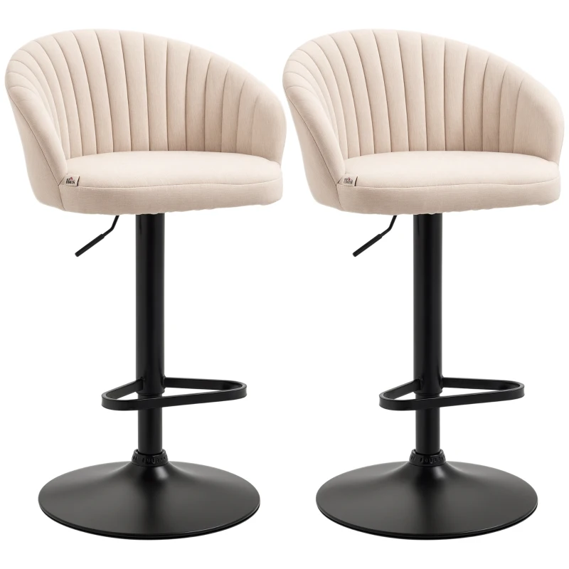 HOMCOM Modern Upholstered Adjustable Barstools with Swivel Seat, Linen Touch Fabric, Steel Frame, Footrest, Beige