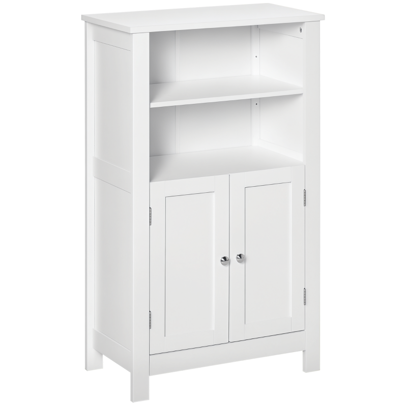 kleankin Bathroom Floor Cabinet, Freestanding Bathroom Cabinet with 2 Open Shelves, Double Doors and Adjustable Shelves, Wooden Storage Cabinet for Bathroom, White