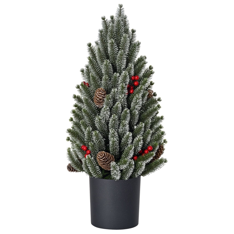 HOMCOM 18" Tall Unlit Miniature Snow-Flocked Tabletop Artificial Christmas Tree, Holiday Decoration with Pine Cones and Berries