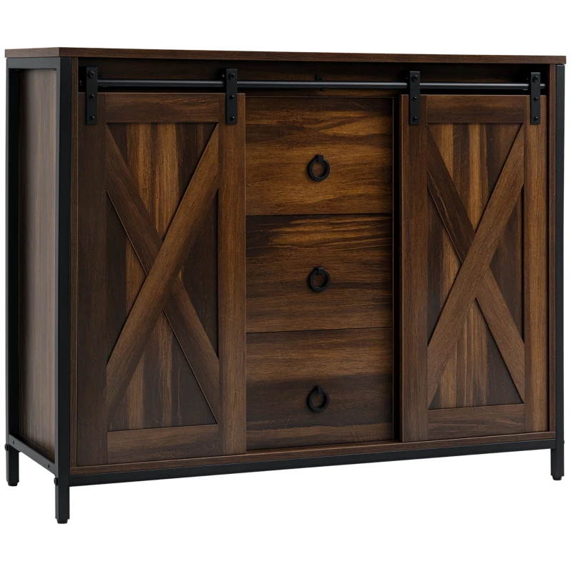 HOMCOM Buffet Cabinet Kitchen Sideboard with Sliding Barn Doors, Brown