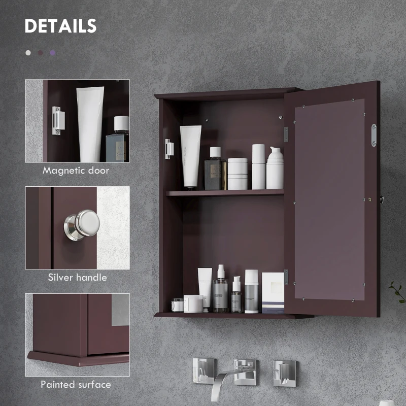 kleankin Bathroom Mirror Cabinet, Wall Mounted Medicine Cabinet with Door and Shelves, Dark Brown
