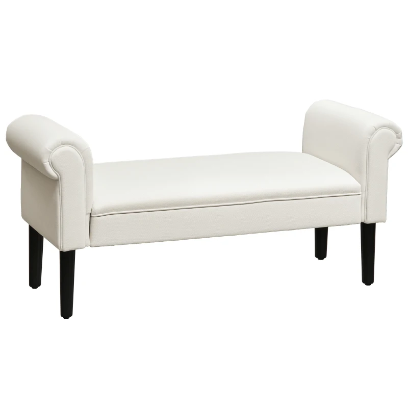 HOMCOM 52" End of Bed Bench, Linen Upholstered Ottoman Bench, Bedroom Entryway Bench With Armrests, Cream White