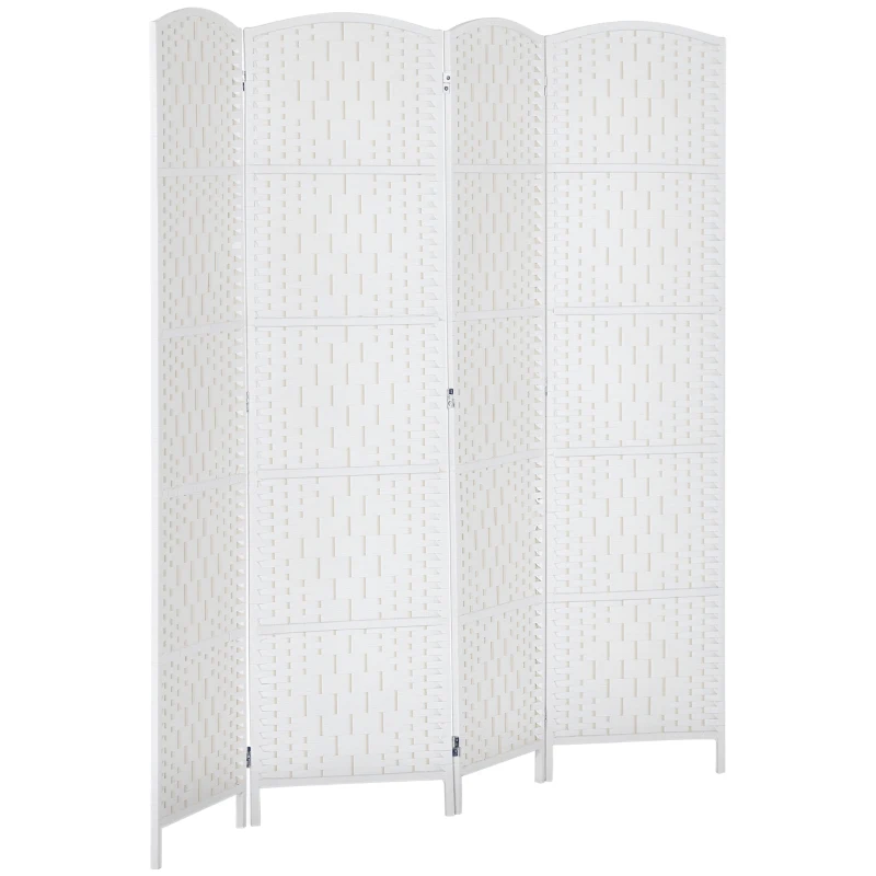 HOMCOM Room Divider, 4 Panel Folding Privacy Screen, 6FT Tall Portable Weave Partition Wall Divider for Bedroom, White