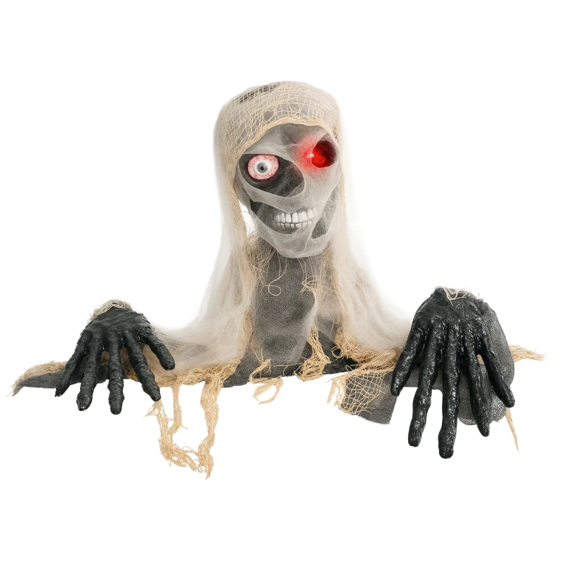 HOMCOM Halloween Animated Mummy with Glowing LED Eyes, Animatronic Halloween Decoration, Battery Operated