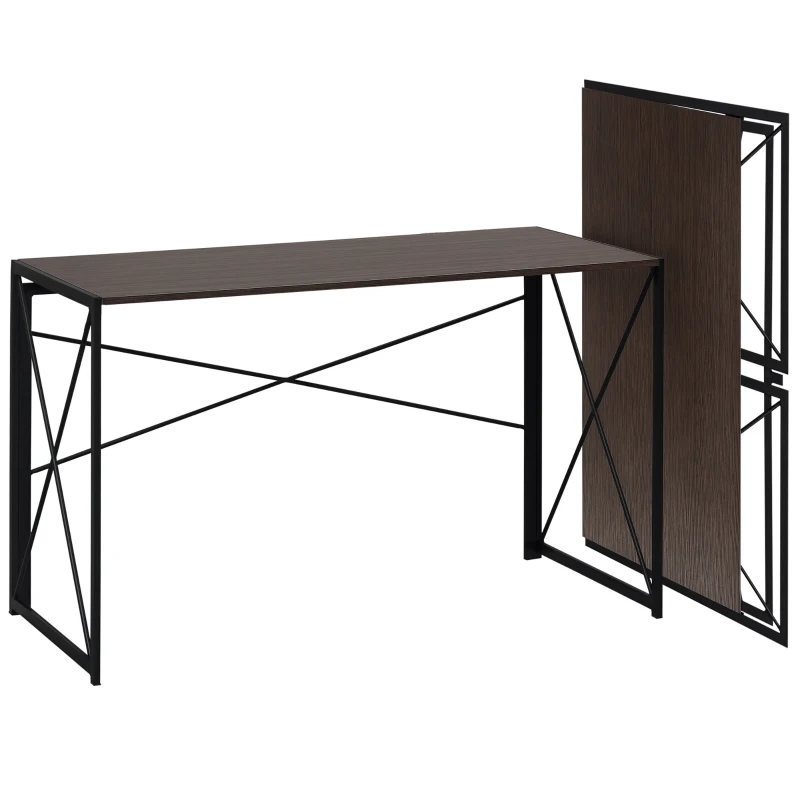 HOMCOM Folding Computer Desk, 47.25"W Home Office Writing Desk with Metal Frame, Brown