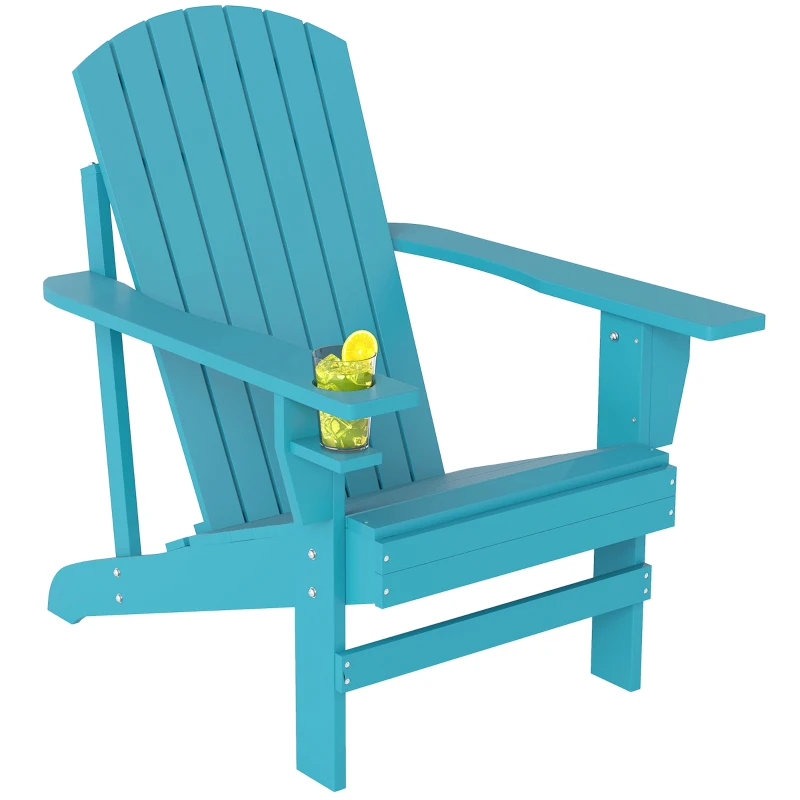 Outsunny Classic Adirondack Chair Muskoka Chair, Garden Deck Chair with Cup Holder for Patio, Indoor, Backyard, Turquoise