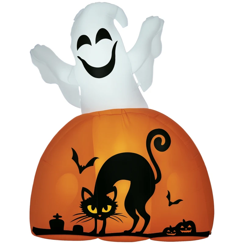 HOMCOM 5ft Halloween Inflatables Outdoor Decorations Ghost with Pumpkin, Outdoor Blow Up Yard Decor with LED Lights for Garden, Lawn, Party, Holiday