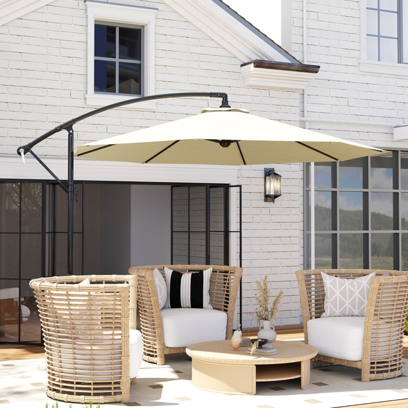 Outsunny Φ10' Deluxe Cantilever Umbrella Outdoor Market Parasol Banana Hanging Offset Sunshade Crank Cross Base Beige