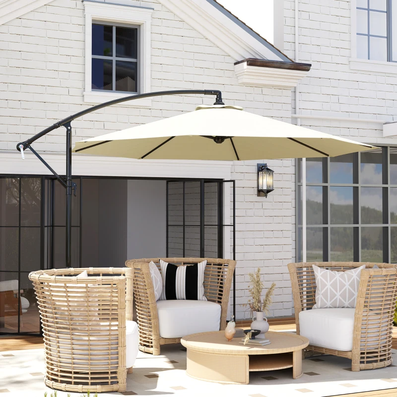 Outsunny Φ10' Deluxe Cantilever Umbrella Outdoor Market Parasol Banana Hanging Offset Sunshade Crank Cross Base Beige