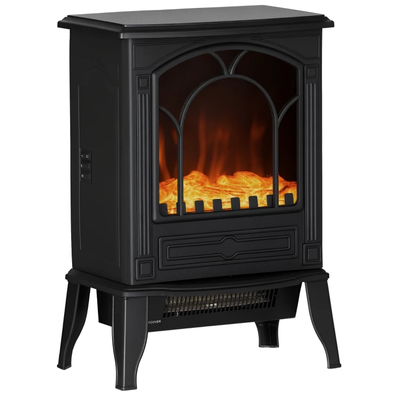 HOMCOM Electric Fireplace Heater, Freestanding Fireplace Stove with Realistic Flame Effect Overheat Protection 750W/1500W Black