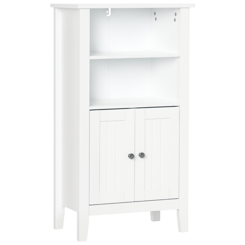 kleankin Bathroom Floor Cabinet, Wooden Bathroom Cabinet with 2 Open Shelves, Double Doors and Adjustable Shelves, Freestanding Storage Cabinet for Bathroom, White