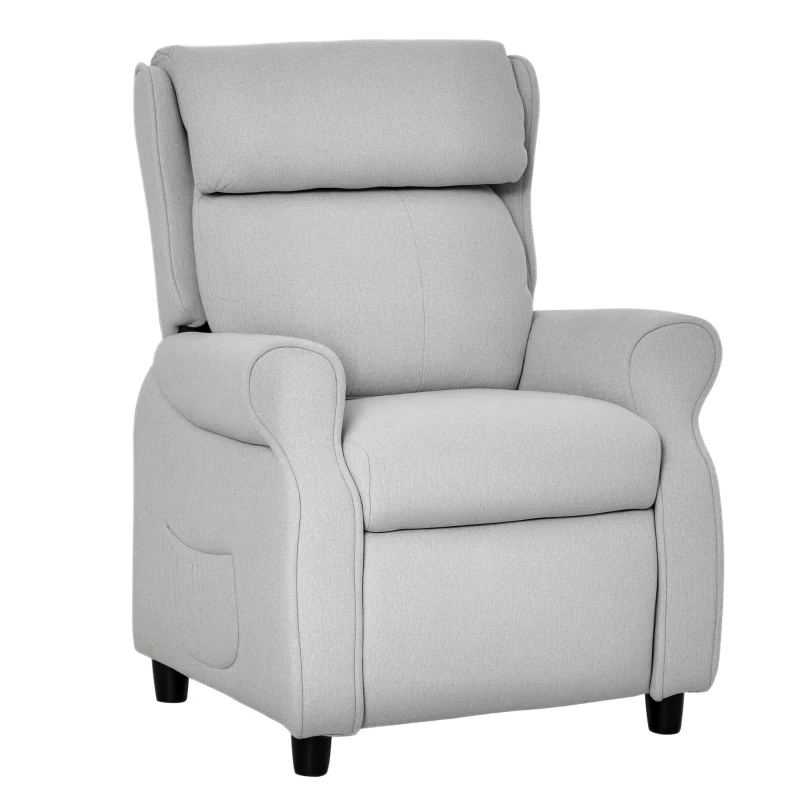 Qaba Kids Recliner Chair Children Sofa Angle Adjustable Single Lounger Armchair Gaming Chair with Footrest 2 Side Pockets for 3-5 Years, Light Grey