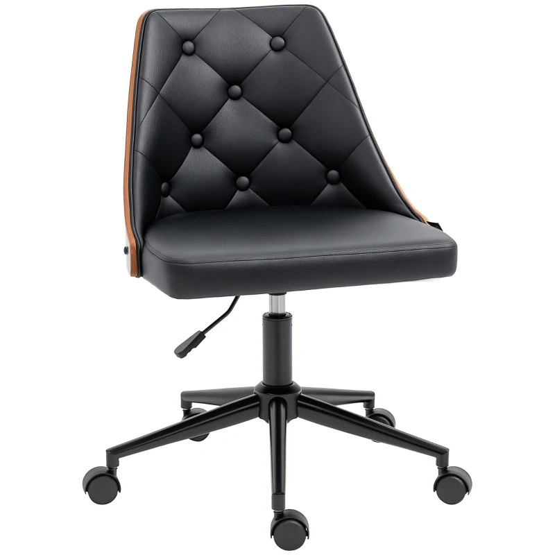 HOMCOM Office Chair, PU Leather Desk Chair with 360 Degree Swivel Wheels, Adjustable Height, Tilt Function, Black