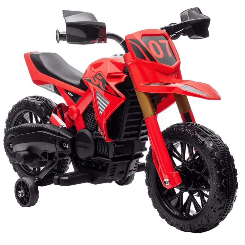 Qaba 6V Kids Motorcycle with Training Wheels, Horn & Start Sound, for 3-8 Years, Red