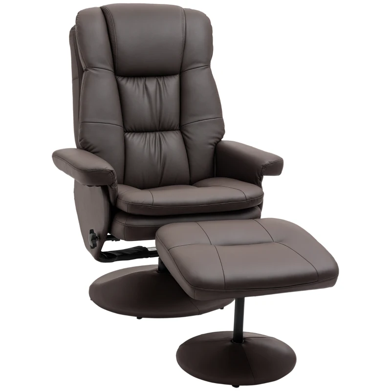 HOMCOM PU Leather Recliner Chair with Ottoman, Swivel Recliner and Ottoman with Round Wrapped Base for Living Room, Brown
