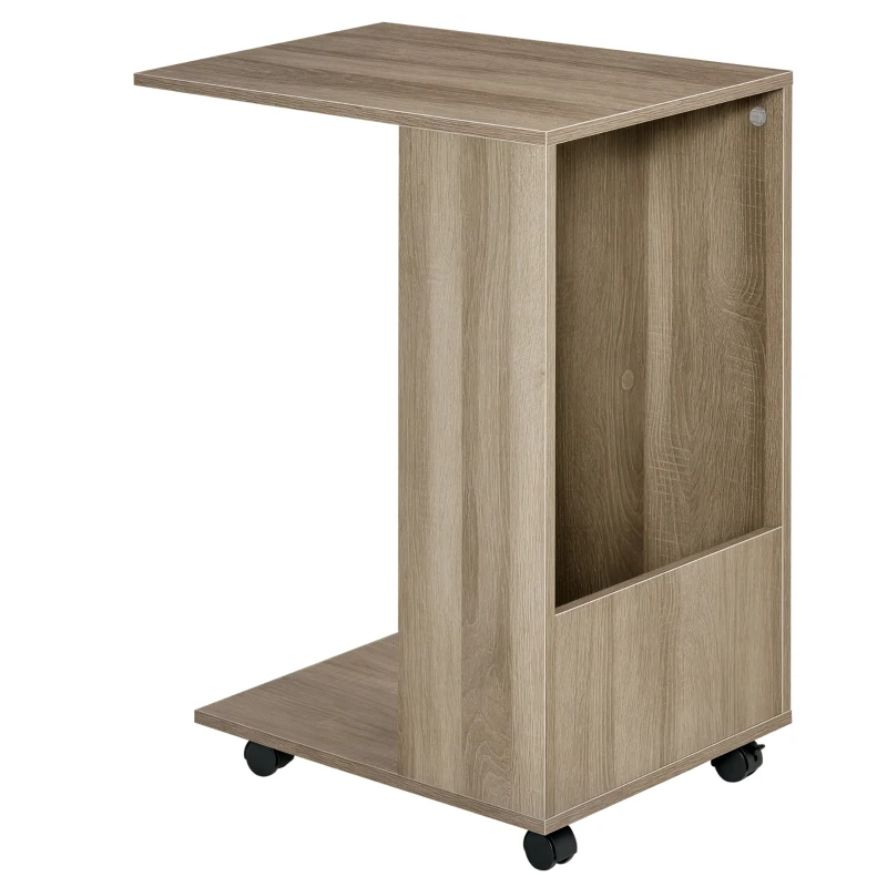 HOMCOM C-Shaped Sofa Side Table Mobile End Table with Storage and Wheels for Living Room,Office, Grey