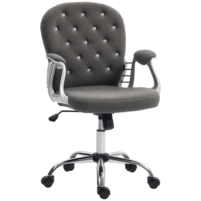 Vinsetto Button Tufted Desk Chair, Home Office Chair with Padded Armrests, Adjustable Height and Swivel Wheels, Dark Gray
