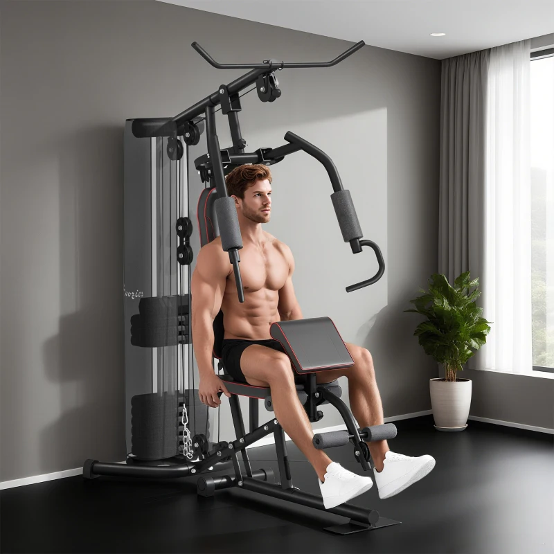 Soozier Home Gym, Multifunction Gym Equipment with 100Lbs Weight Stack for Back, Chest, Arm, Leg and Full Body Workout