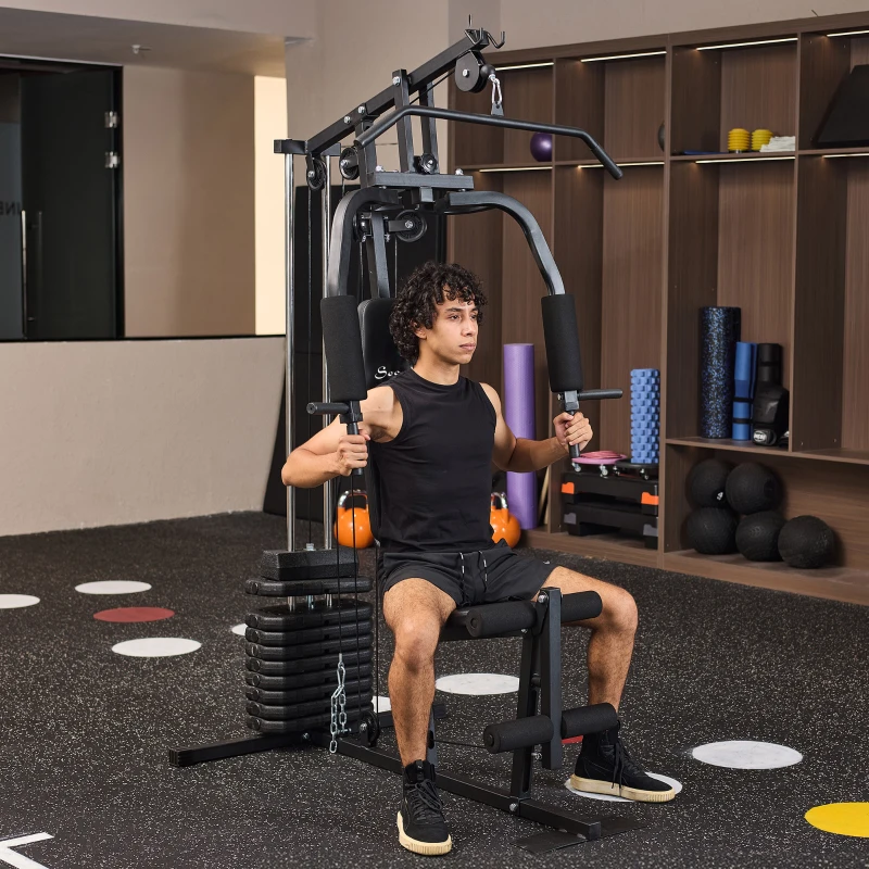 Soozier Home Gym Equipment, Multifunction Workout Machine with 99lbs Weight Stack for Back, Chest, Arm, Legs, and Full Body Workout