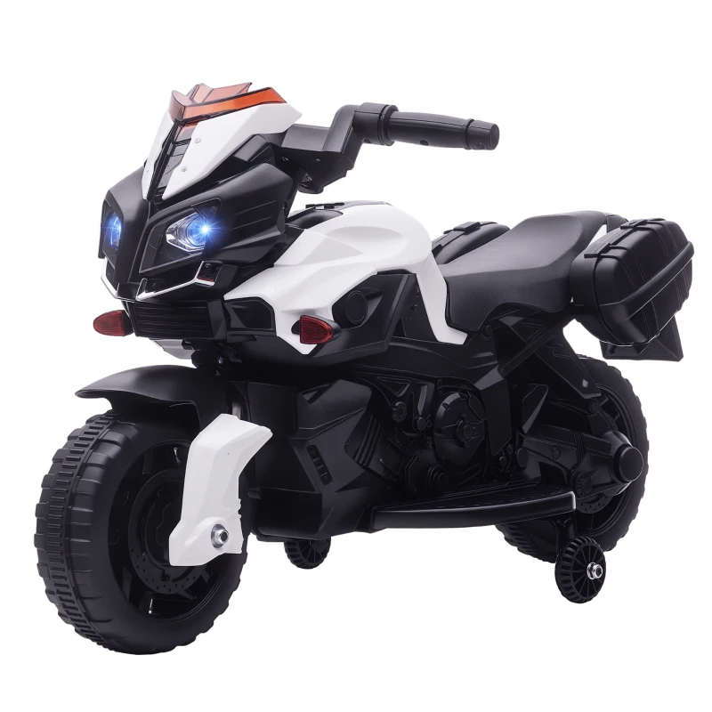 Aosom 6V Electric Motorcycle for Kids, Dirt Bike, Battery-Powered Ride-On Toy Off-Road Street Bike with Pedal, Headlights, and Training Wheels, White