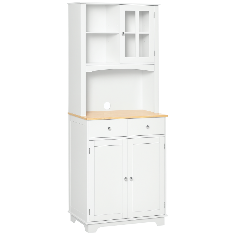 HOMCOM Freestanding 67" Kitchen Buffet with Hutch, Pantry Cabinet with Microwave Stand, Adjustable Shelf, 2 Drawers, Cupboard, White