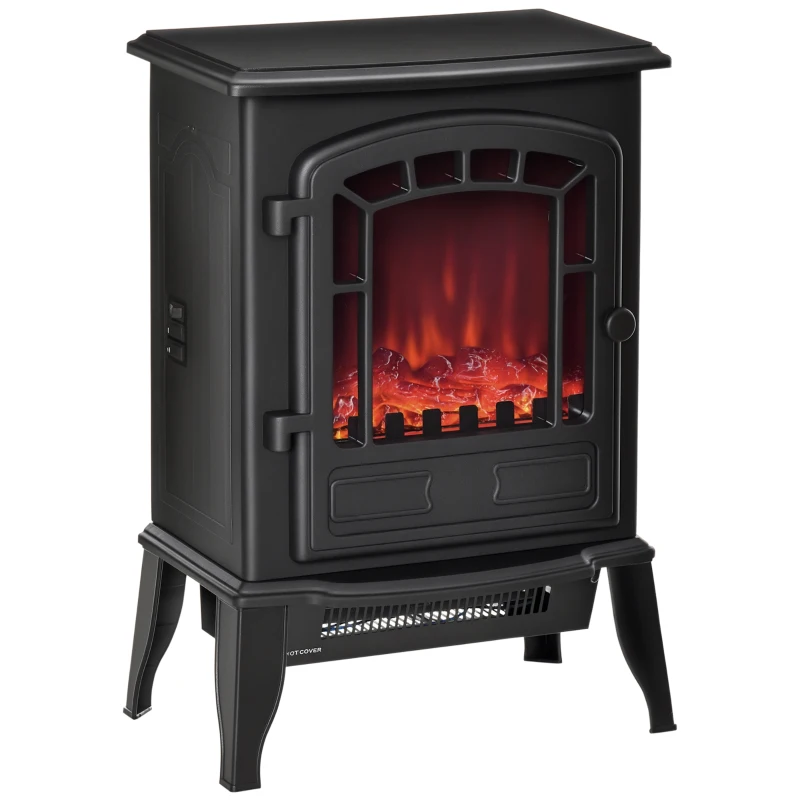 HOMCOM Electric Fireplace Heater, Freestanding Fireplace Stove with Realistic Flame Effect Overheat Protection 750W/1500W Black