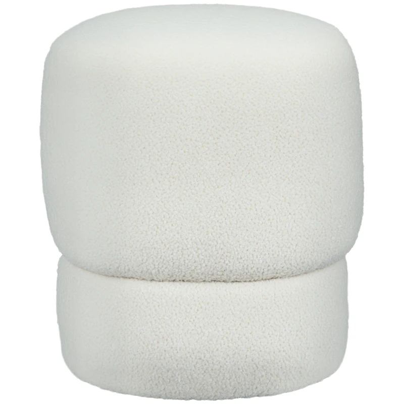 HOMCOM Round Ottoman, Upholstered Foot Stool, Teddy Fleece Fabric for Living Room, Entryway, White