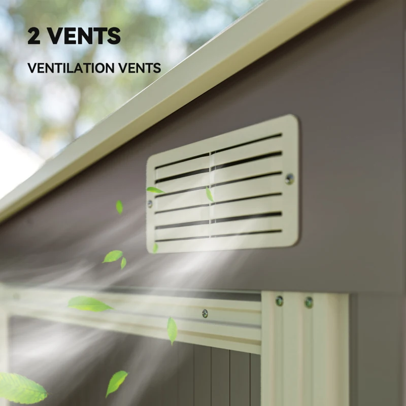 Outsunny 5'x7' Lean to Galvanized Metal Shed with Foundation, Garden Tool Storage House w/ Sliding Door and 2 Vents, Light Grey