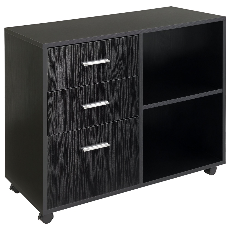 HOMCOM 3 Drawer Printer Stand, Mobile Office Cabinet with 2 Storage Shelves for Home Office, Black