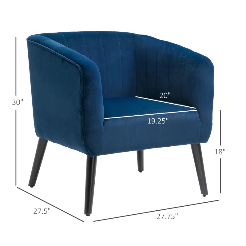 HOMCOM Luxury Velvet Fabric Accent Armchair with Thick Padding, High Armrests, and Channel Tufting, Blue