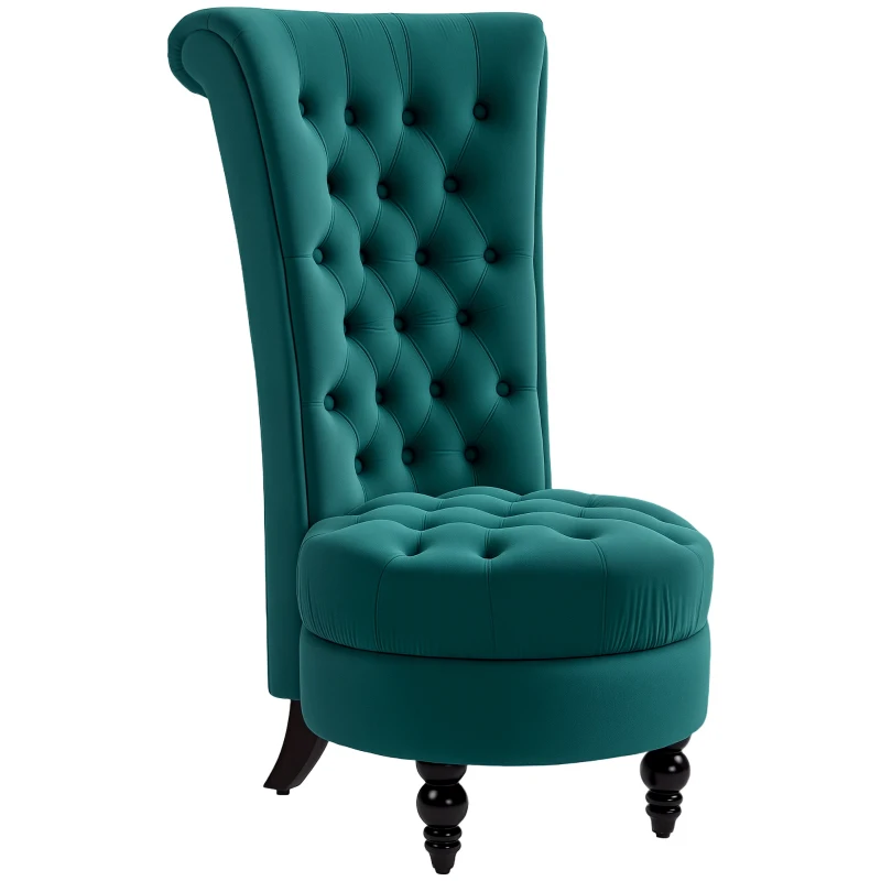 HOMCOM Retro High Back Armless Accent Chair, Fabric Upholstered Tufted Chair for Living Room, Dining Room and Bedroom, Green