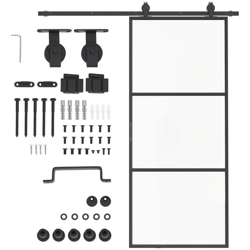 HOMCOM 36" x 84" Sliding Door with Hardware Kit, Handle, & Track, Frosted Tempered Glass Door, Easy Installation