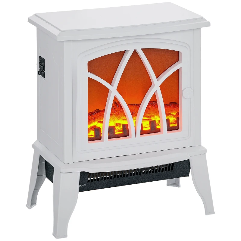 HOMCOM Electric Fireplace Heater, Freestanding Fireplace Stove with Realistic Flames Overheating Protection 750W/1500W, White