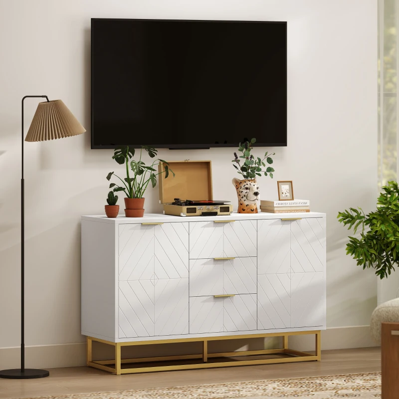 HOMCOM 47" Storage Cabinet with Doors, Adjustable Shelves, Metal Legs for Kitchen Storage, Home Use, White