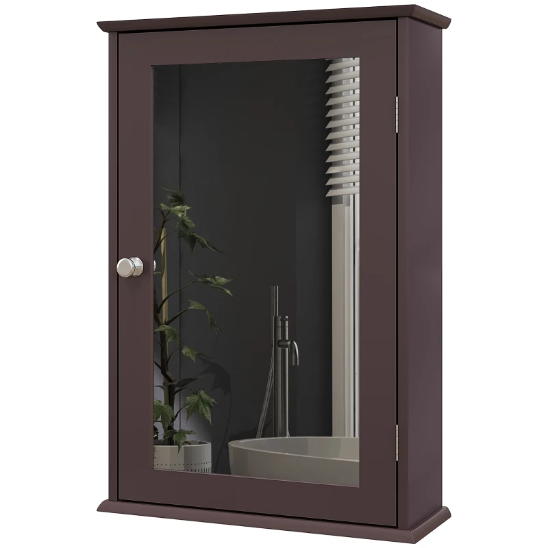 kleankin Bathroom Mirror Cabinet, Wall Mounted Medicine Cabinet with Door and Shelves, Dark Brown