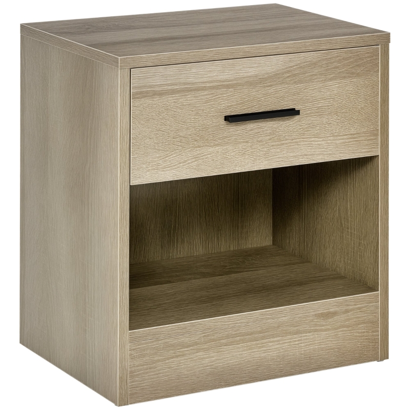 HOMCOM Modern Side Table with Drawer and Storage Shelf, End Table for Living Room, Gray Wood Grain