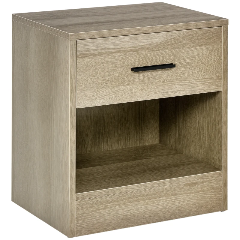 HOMCOM Modern Side Table with Drawer and Storage Shelf, End Table for Living Room, Gray Wood Grain