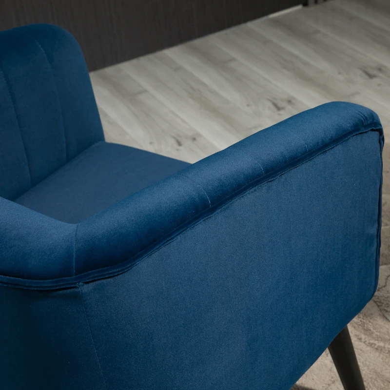 HOMCOM Luxury Velvet Fabric Accent Armchair with Thick Padding, High Armrests, and Channel Tufting, Blue