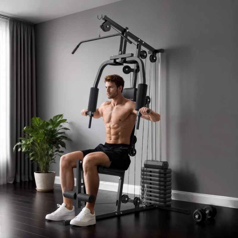 Soozier Home Gym Equipment, Multifunction Workout Machine with 99lbs Weight Stack for Back, Chest, Arm, Legs, and Full Body Workout