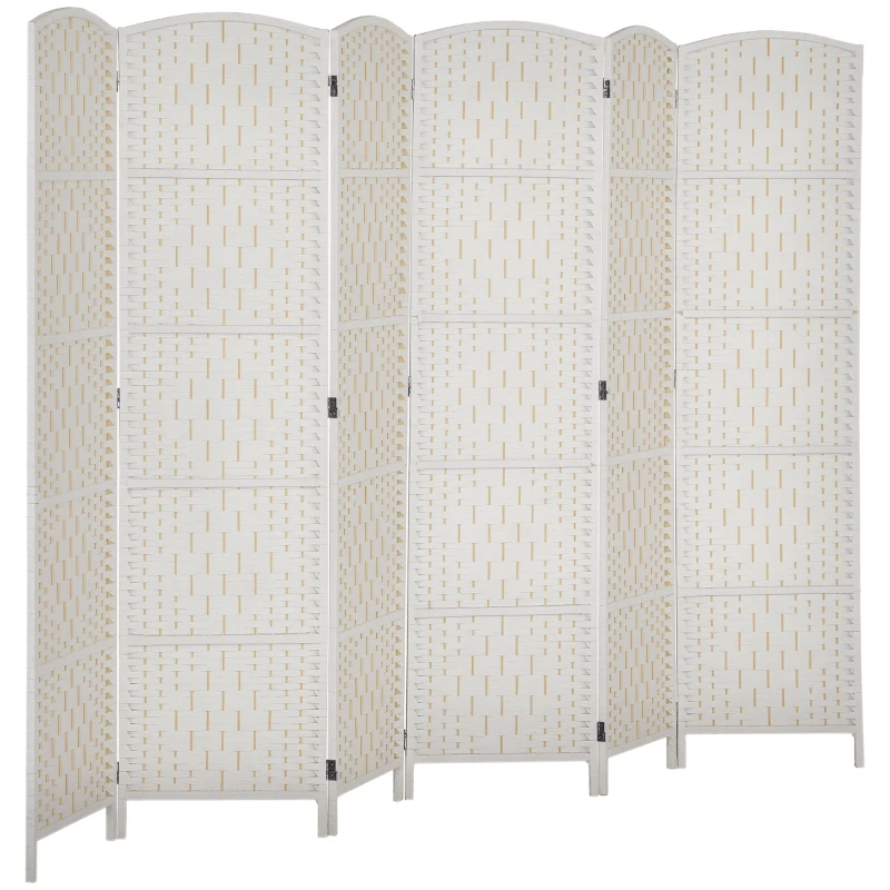 HOMCOM Room Divider, 6 Panel Folding Privacy Screen, 6FT Tall Portable Weave Partition Wall Divider for Bedroom, White